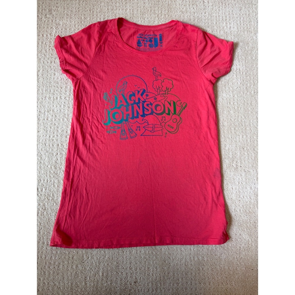 Jack Johnson Graphic T-Shirt Womens M Red Organic Cotton Surfcore Tee Concert